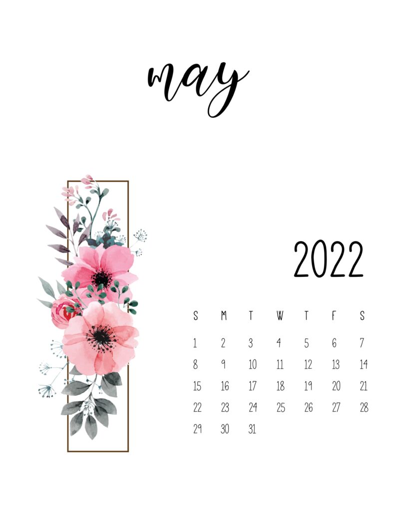Printable Floral May 2022 Calendar