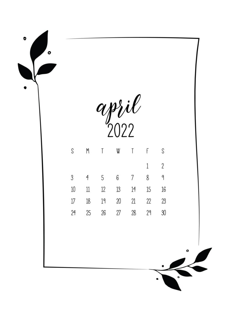 free floral frame 2022 calendar - April