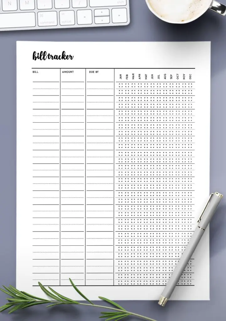 free bill tracker printable