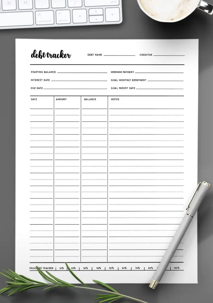 free debt tracker template printable