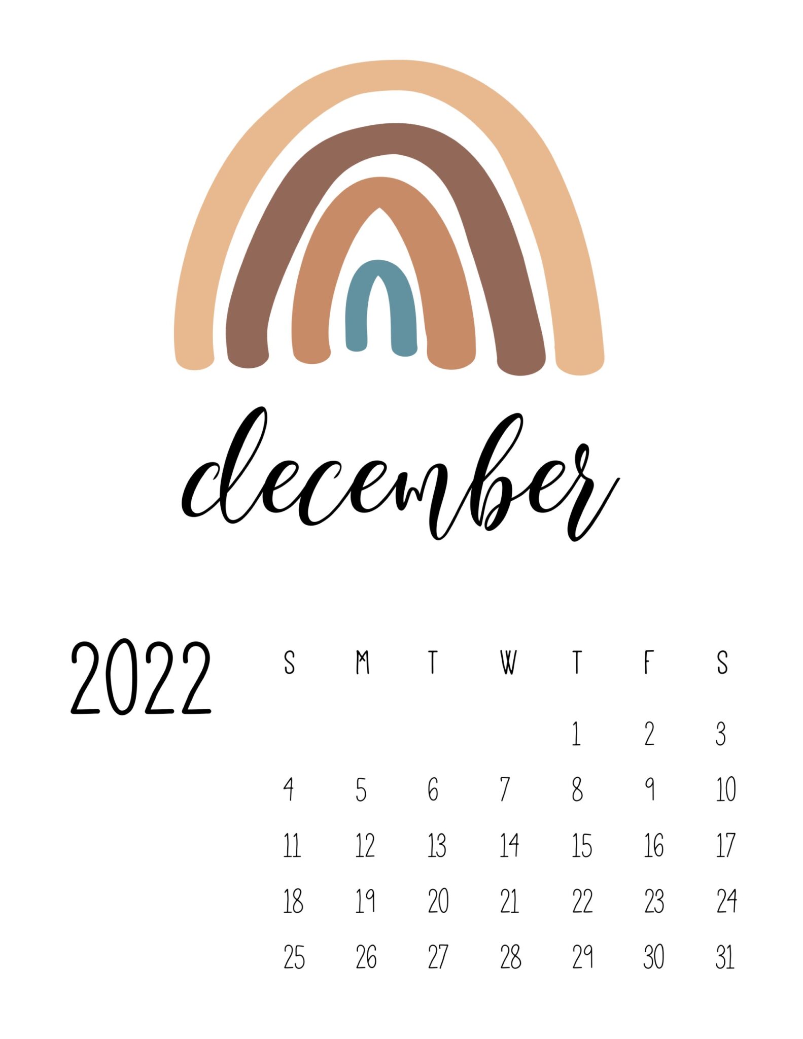 free printable 2022 rainbow calendar world of printables