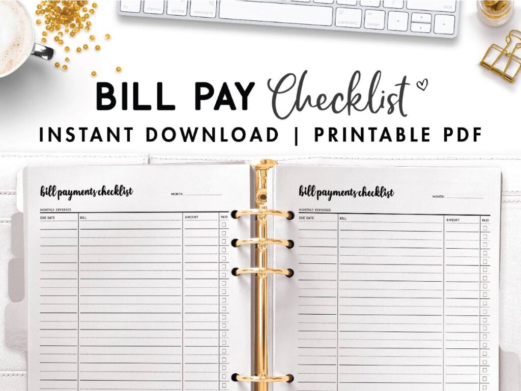 free printable bill pay checklist