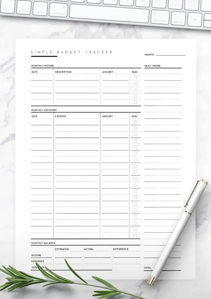 free printable budget tracker