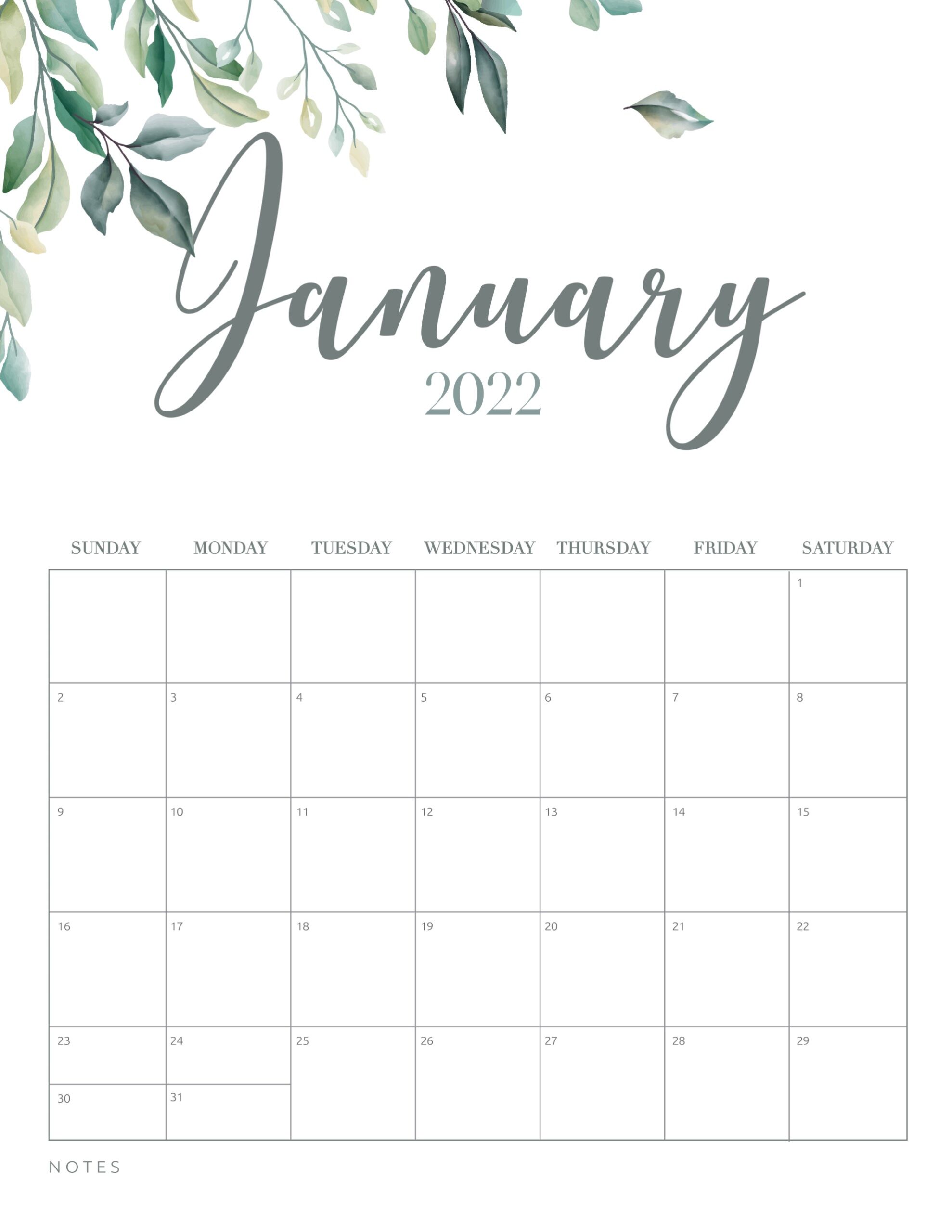 Free January 2022 Printable Calendar Free Printable January 2022 Calendars - World Of Printables