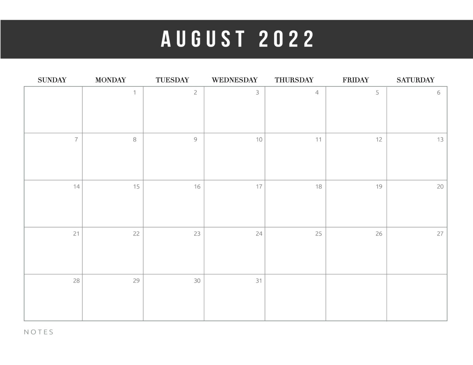 Free Printable August 2022 Calendars - World of Printables