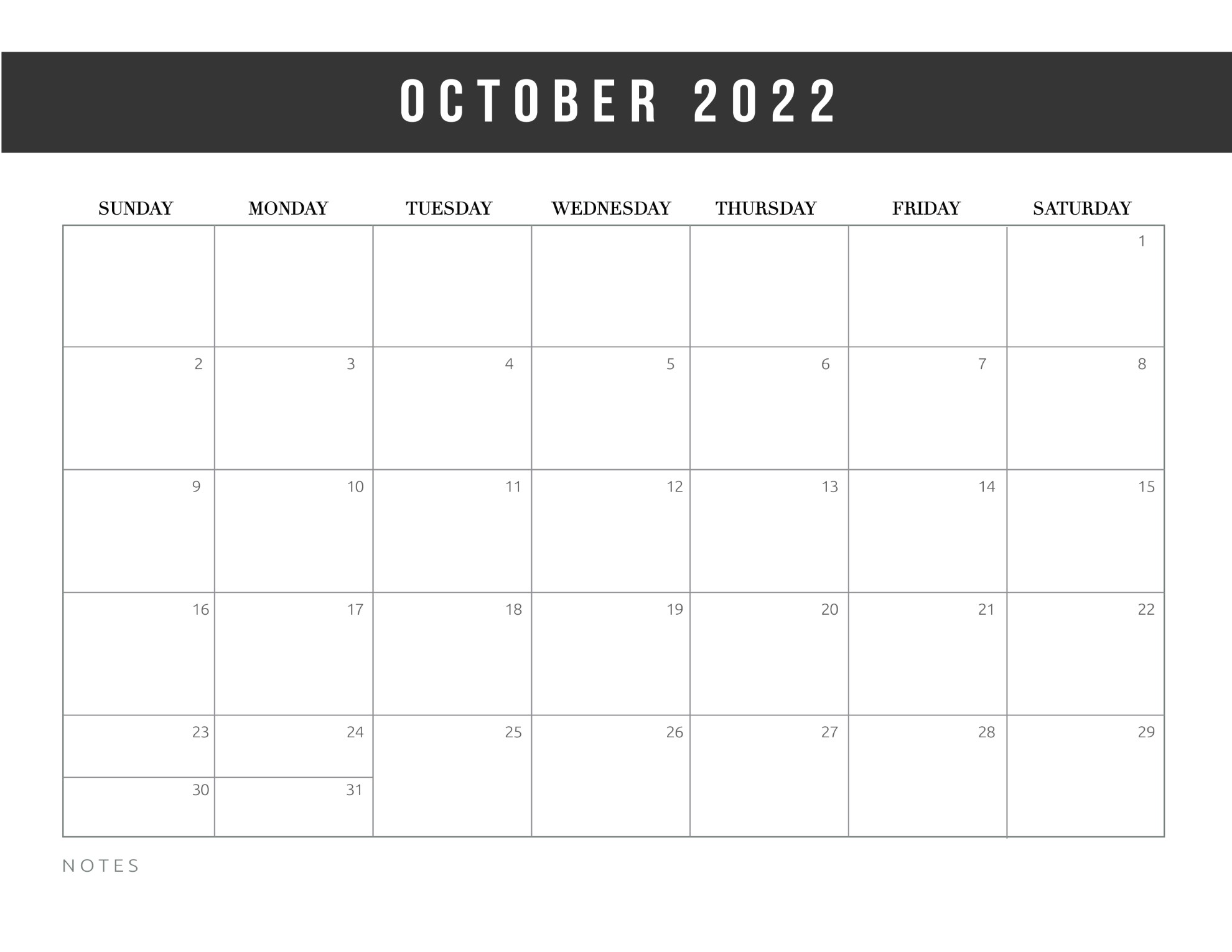 October Calendar Printable 2022 Free Printable 2022 Calendar Template - World Of Printables