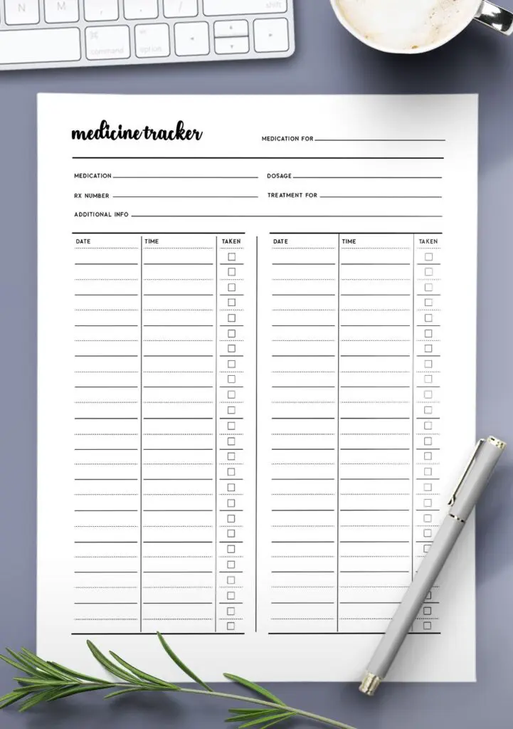 printable daily medication log