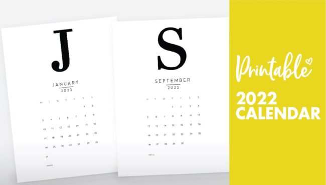 free printable monthly calendar 2022