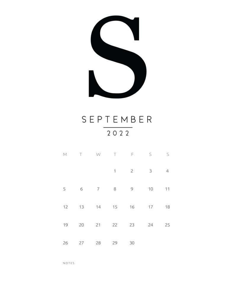 free printable monthly calendar 2022 - september