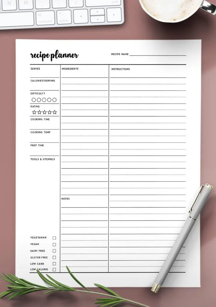 printable recipe template