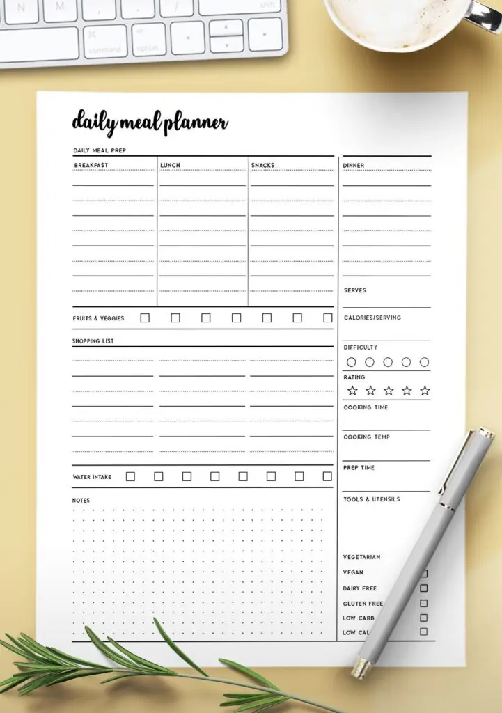 free printable weekly meal planner template