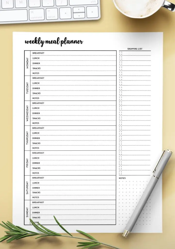 free printable weekly menu planner