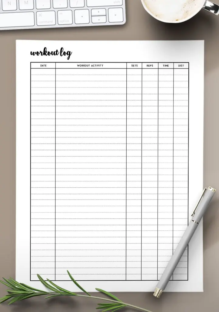 free printable workout log sheets