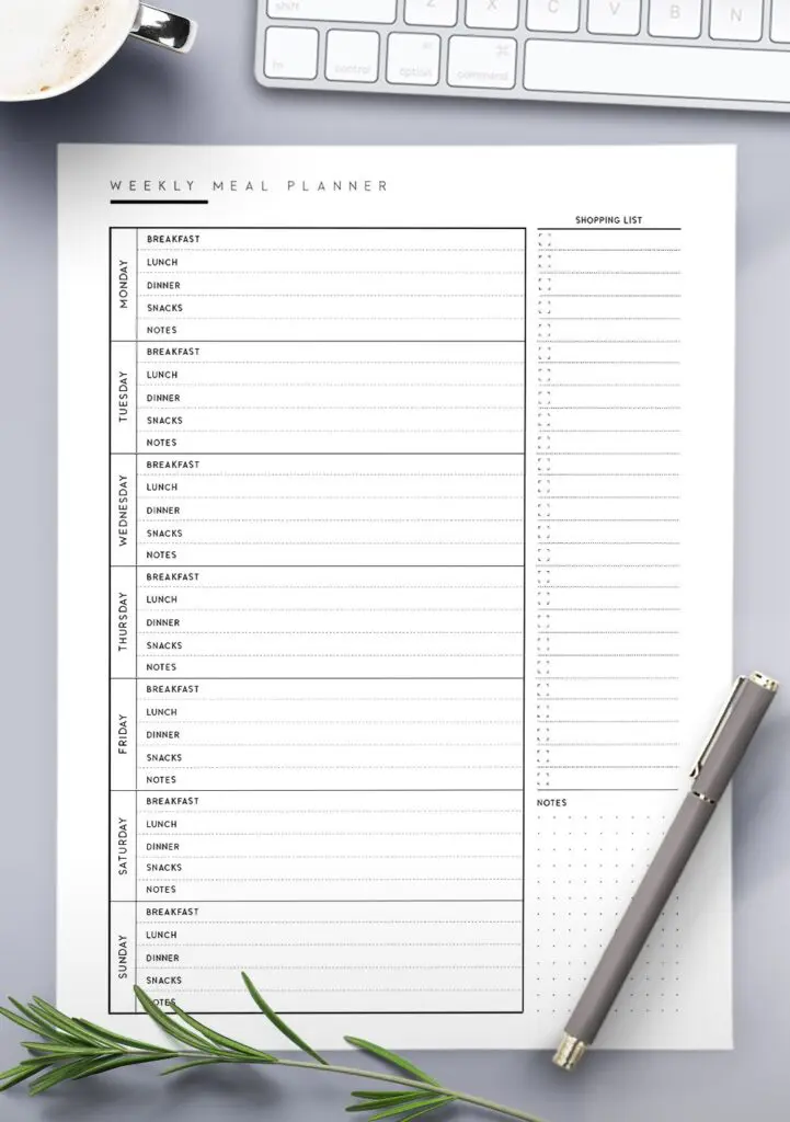 weekly dinner meal planner template