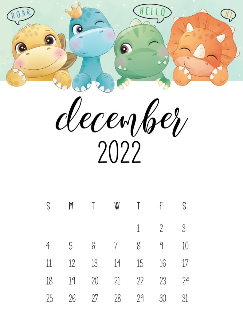 kids calendar 2022 - december