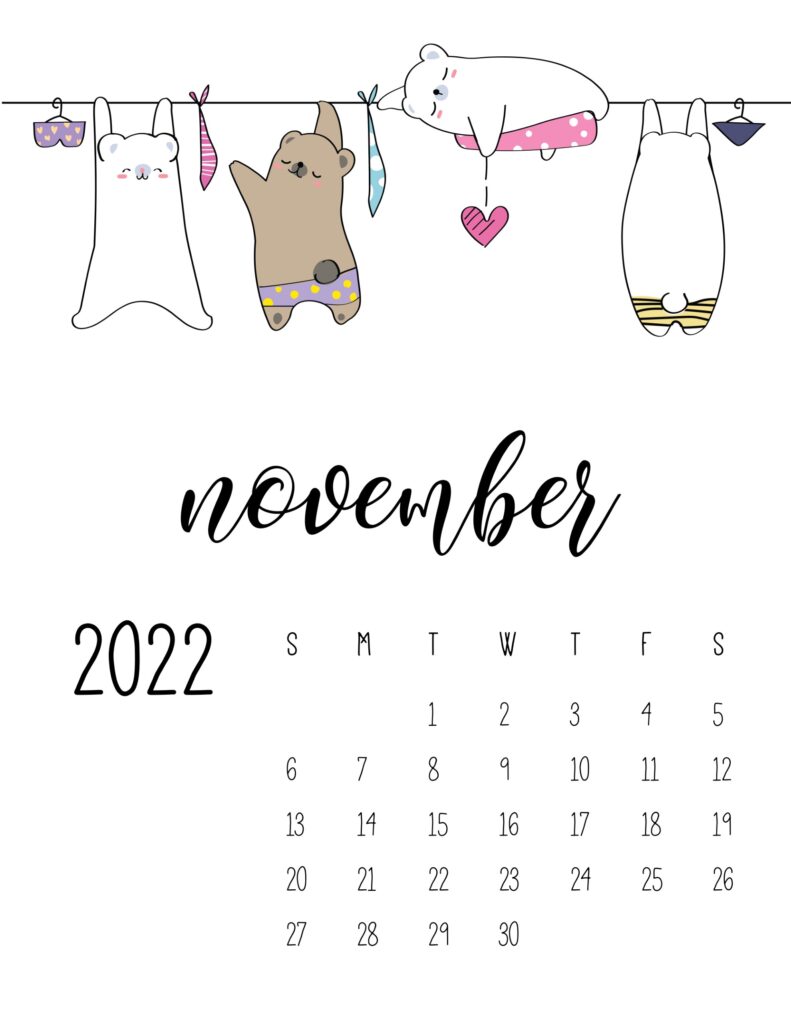 laundry room wall art calendar - november