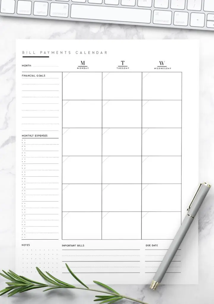 monthly bills organizer