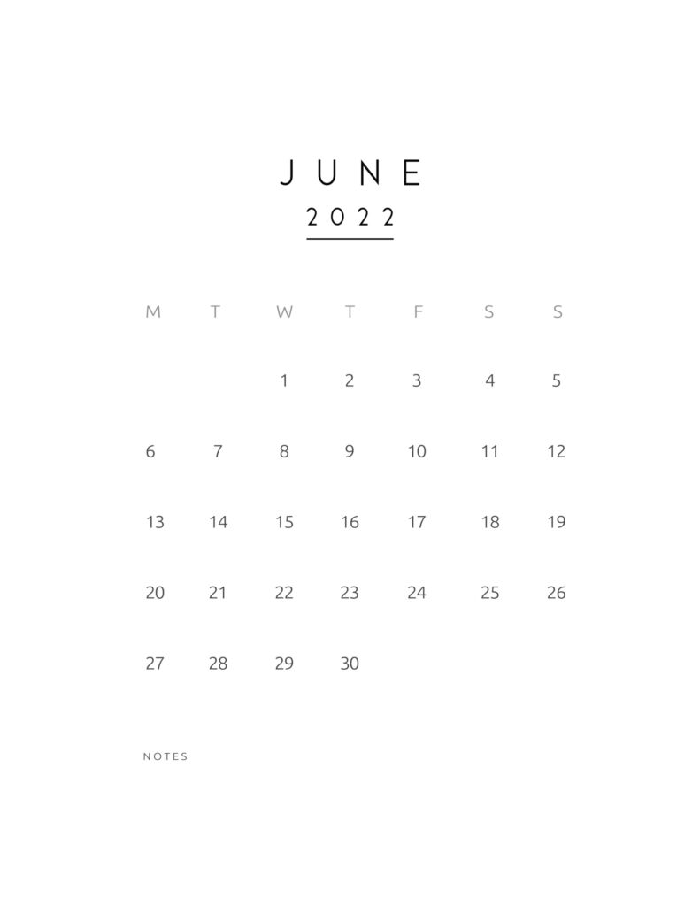 monthly calendar 2022 - june