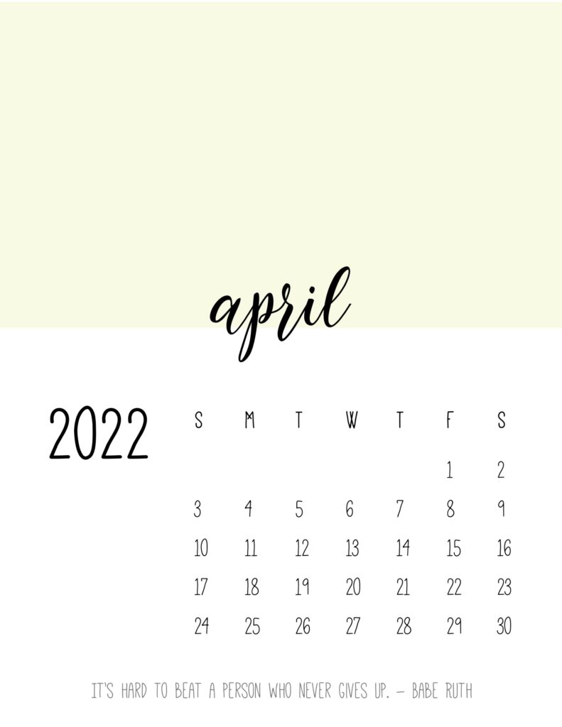 monthly calendar 2022 printable - april