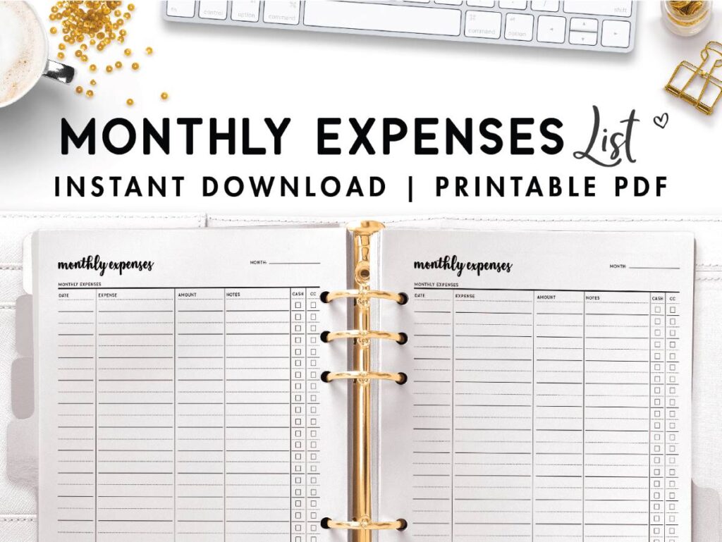 monthly expenses list 