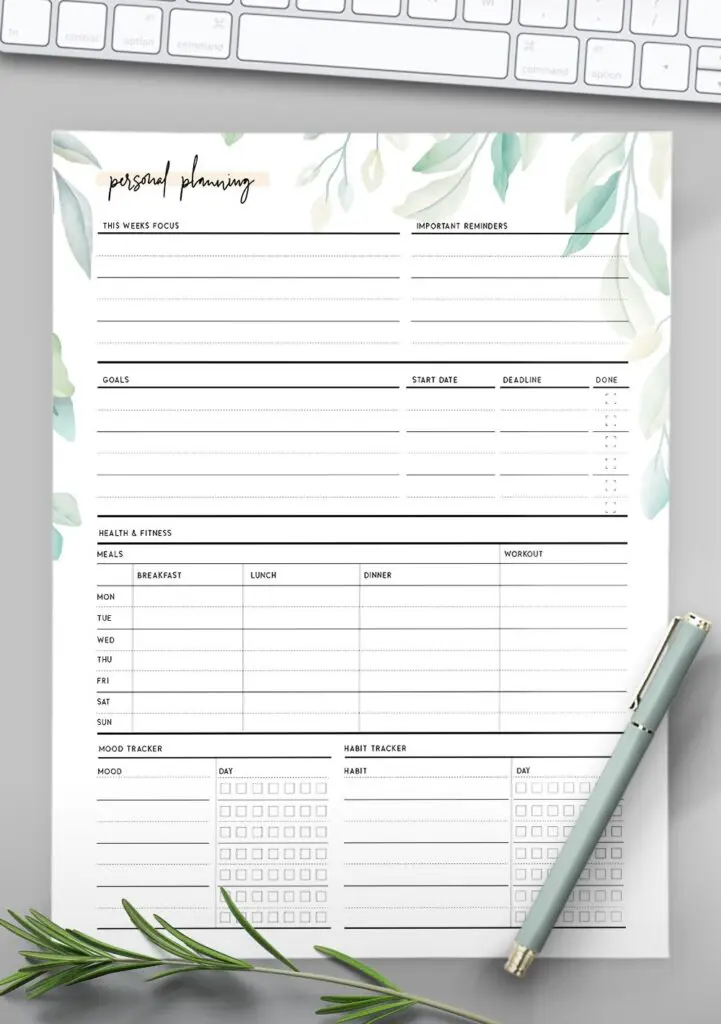 personal planning template