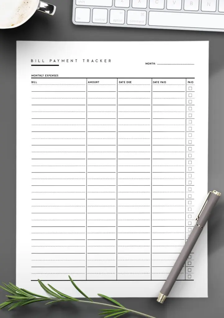 printable bill tracker