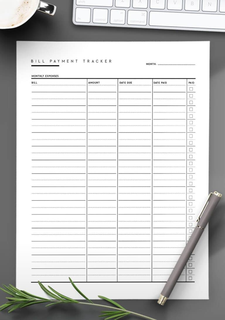 Pdf Free Printable Bill Tracker Templates Printable