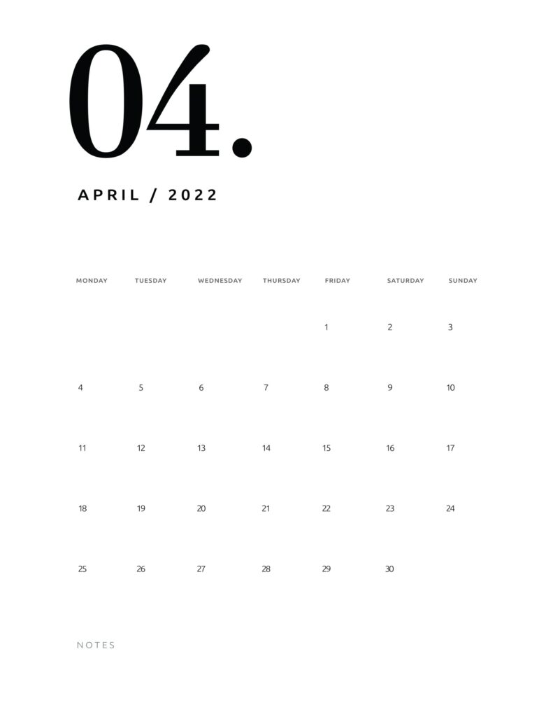 printable calendar 2022 - april