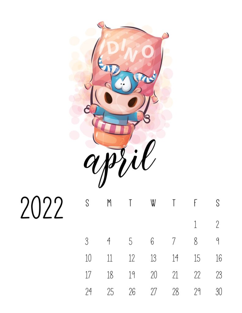 printable calendar for kids - April 2022