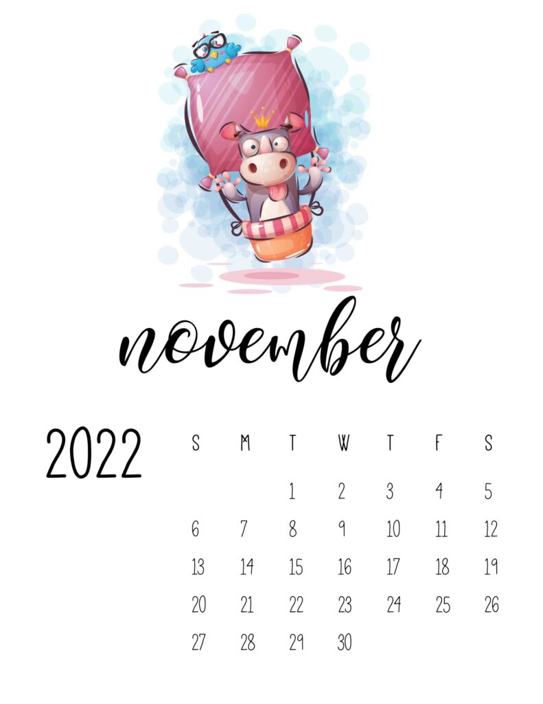 printable calendar for kids - November 2022