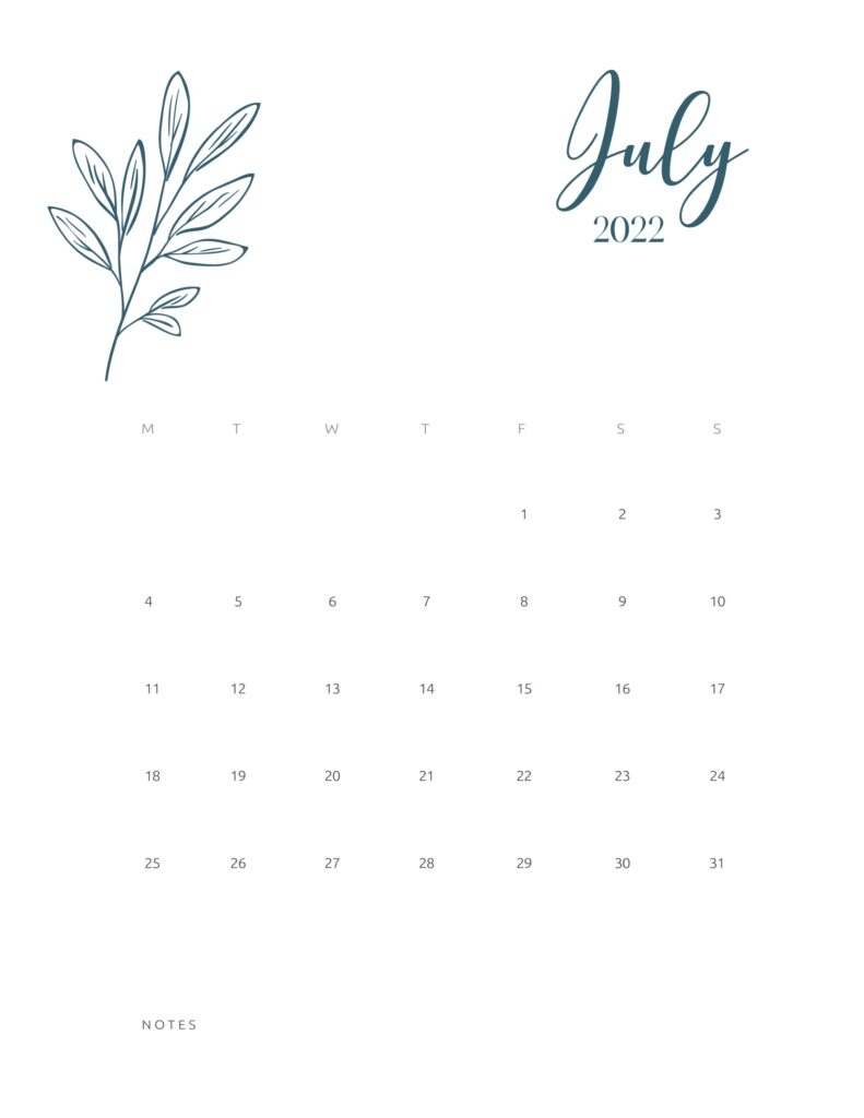 printable calendar july 2022
