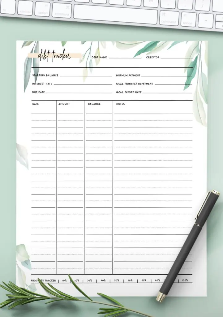 printable debt tracker template