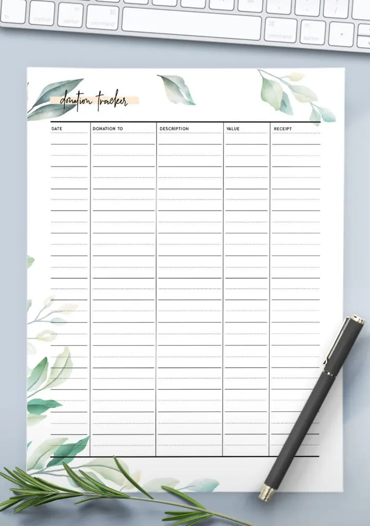 printable donation tracker template