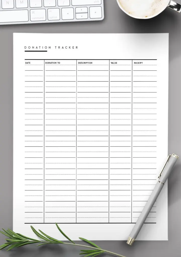 printable donation tracker classic template