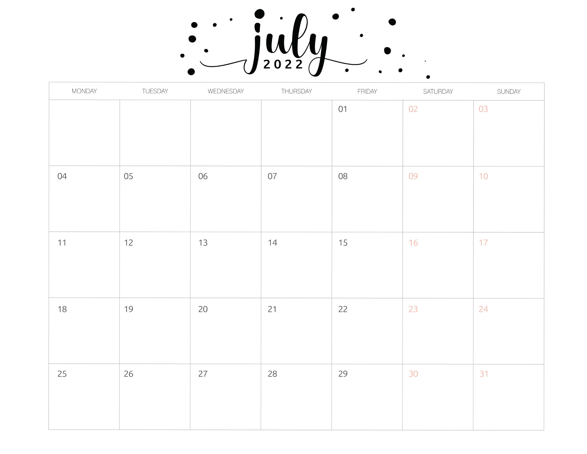 free printable july 2022 calendars world of printables