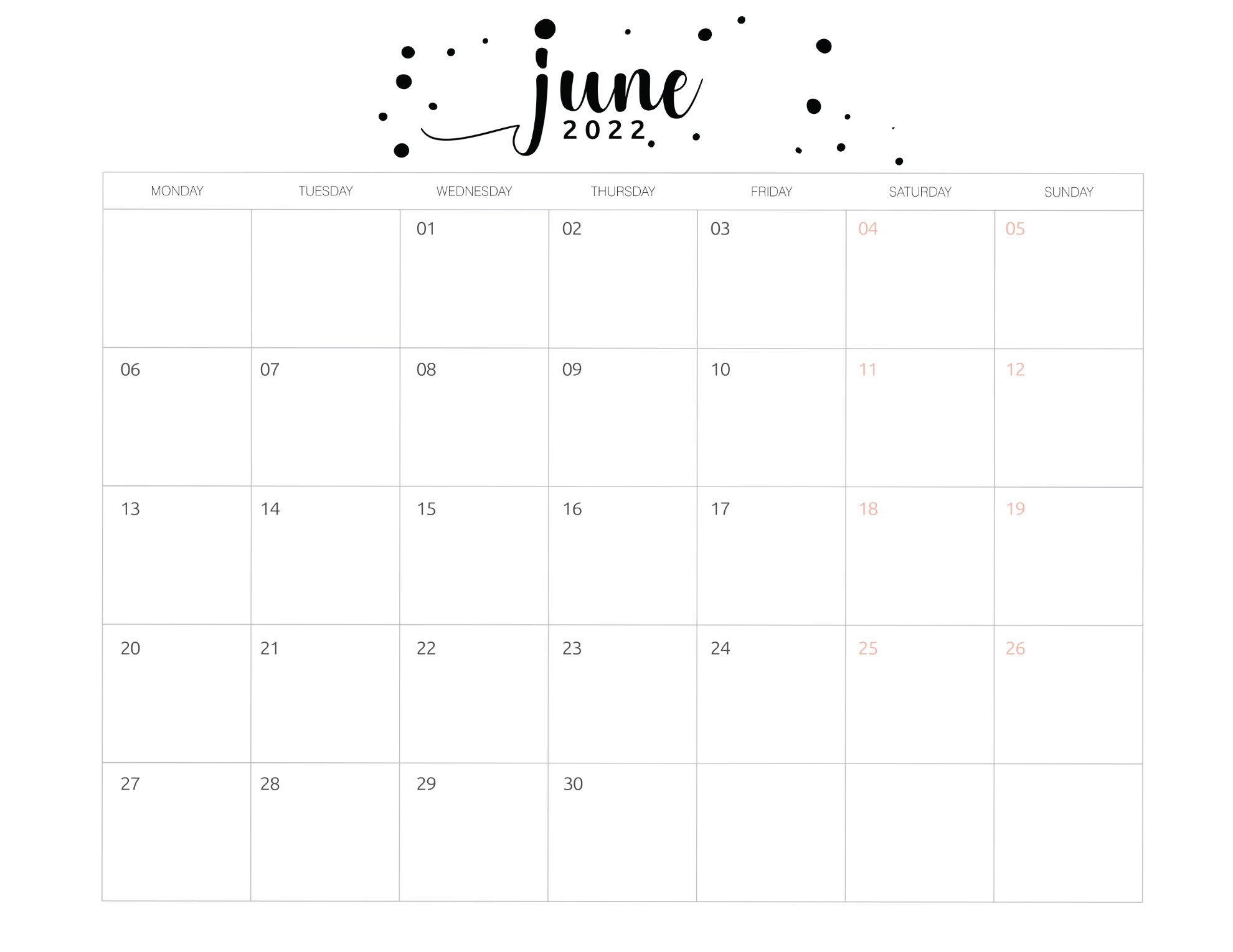 Paper Party Supplies Instant Download Basic Simple Calendar June 2021