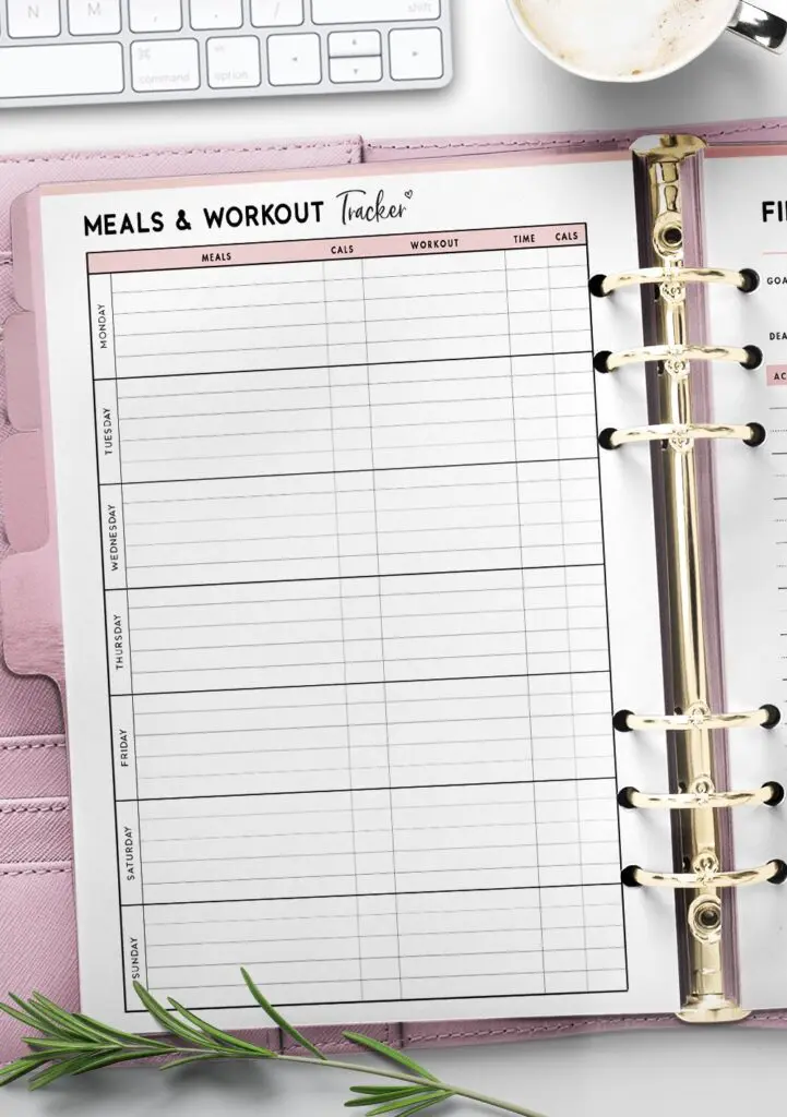 printable meals and workouts tracker