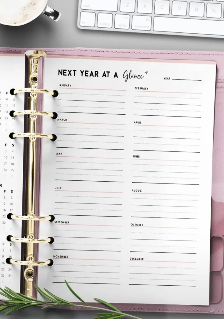 next year at a glance template