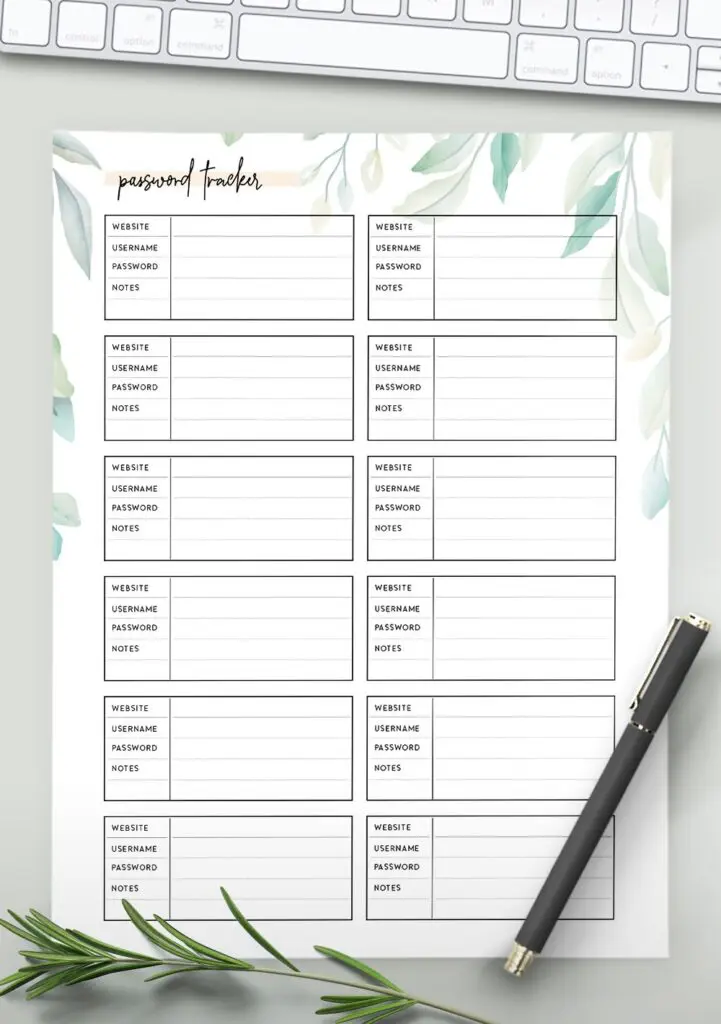 printable password tracker