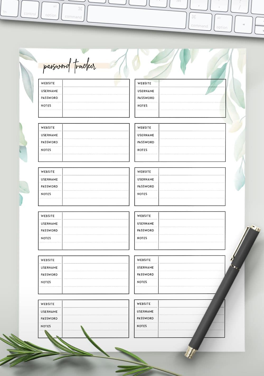 Free Printable Password Tracker