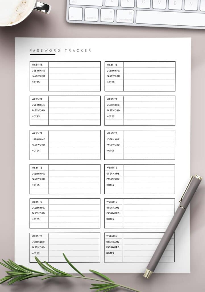 Free Password Tracker Printable