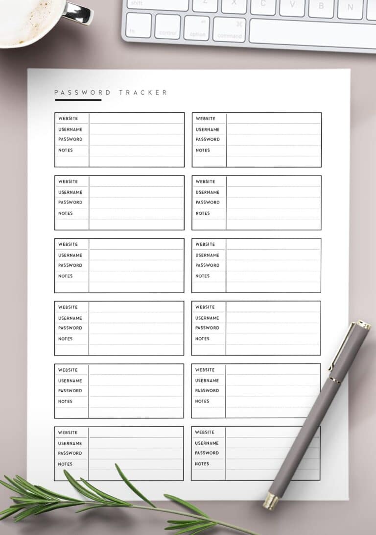 Free Printable Password Track Sheet