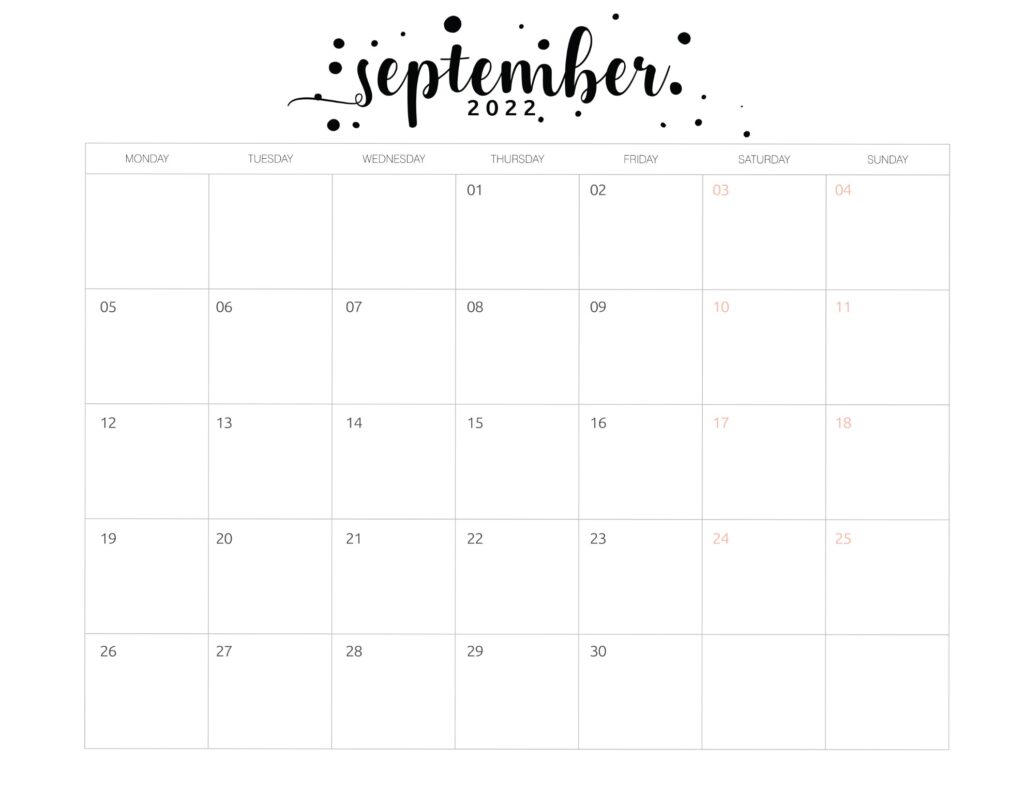 Printable September 2022 calendar template