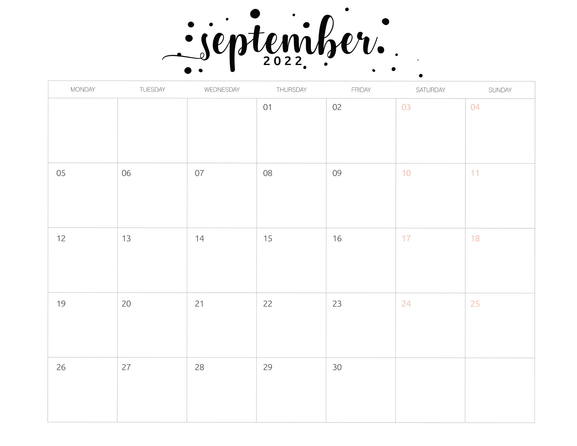 September Calendar September 2022 Printable Calendar Simple 