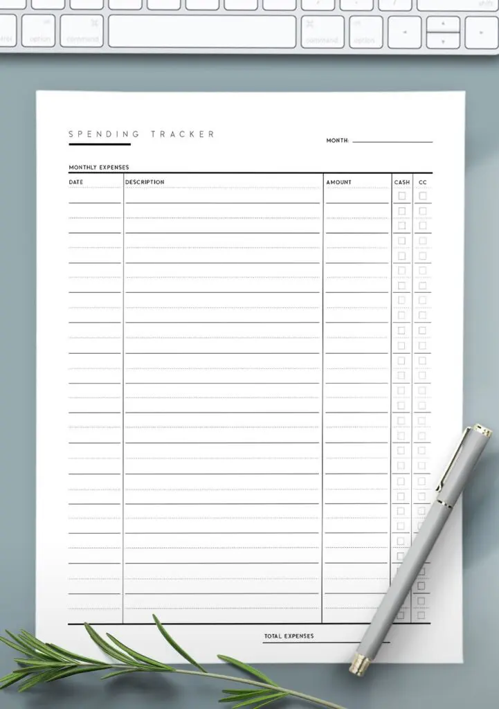 printable spending tracker