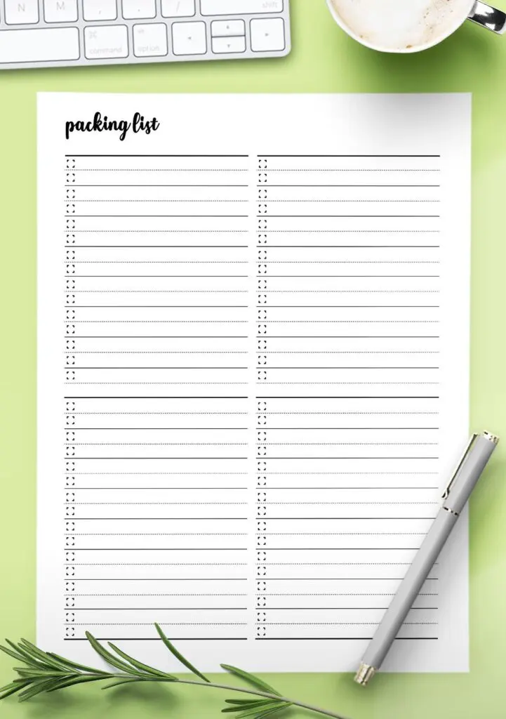 printable vacation packing list