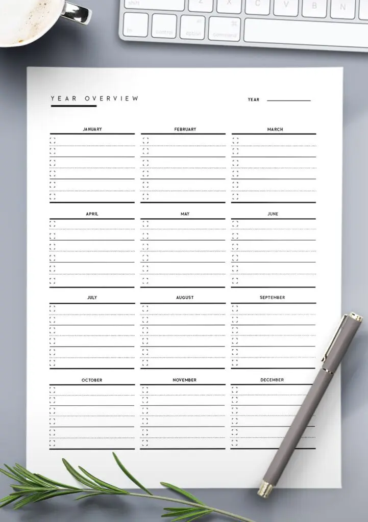 printable year overview template