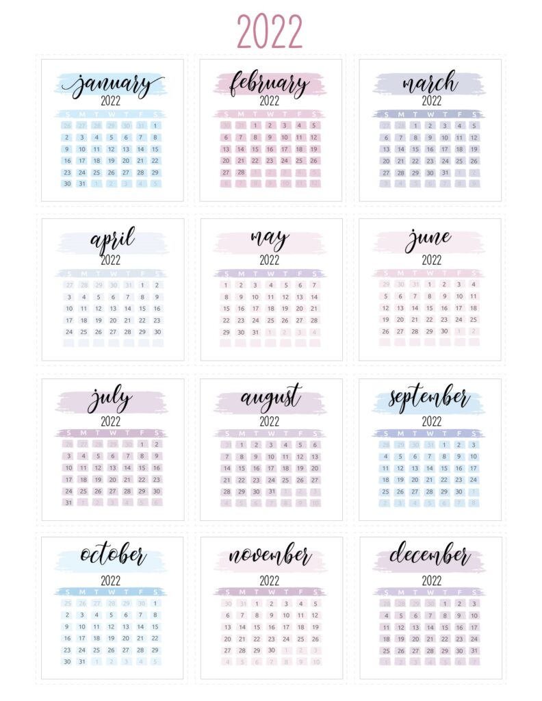 printable yearly calendar 2022