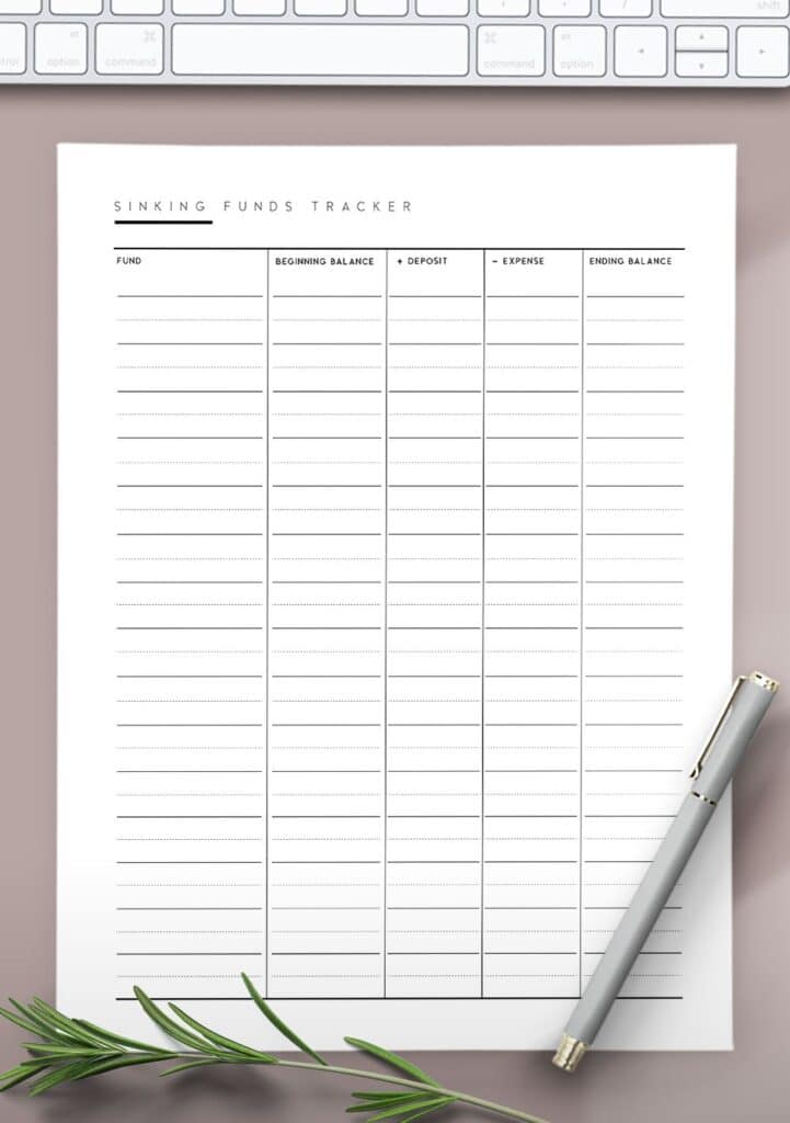 sinking funds tracker free printable