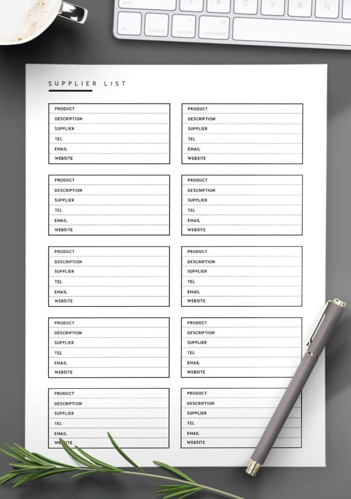 Vendor Contact List Template